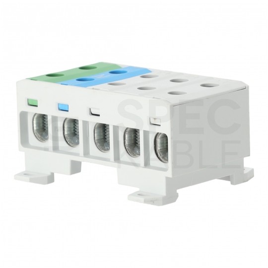 Złączka szynowa 5-torowa Al/Cu 2,5-50mm2 na TH35 kolorowa (3x szara, 1x niebieska, 1x zielona) FJ-E50/5 HEDO