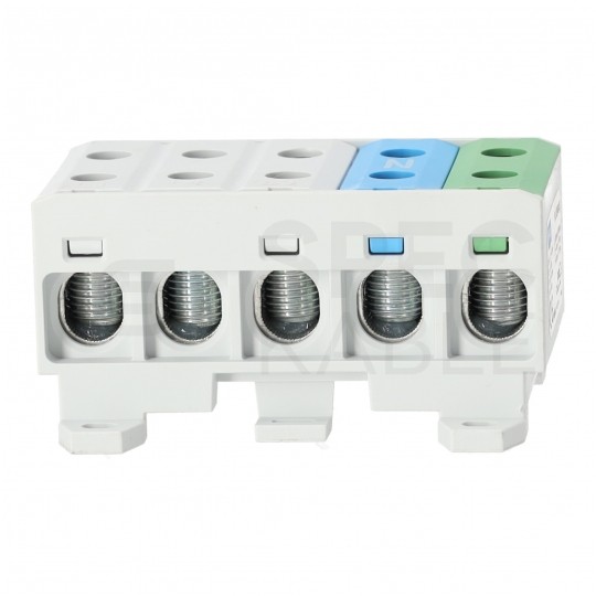 Złączka szynowa 5-torowa Al/Cu 2,5-50mm2 na TH35 kolorowa (3x szara, 1x niebieska, 1x zielona) FJ-E50/5 HEDO