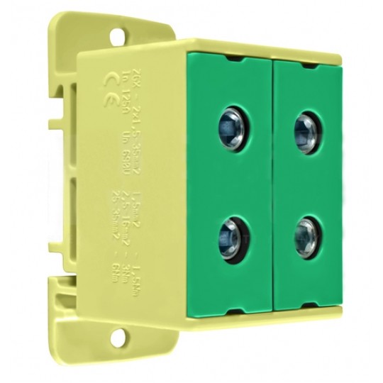 Złączka szynowa rozdzielcza 1-torowa 4 otwory 35mm2 żółto-zielona ZGX-2x35 INCOBEX