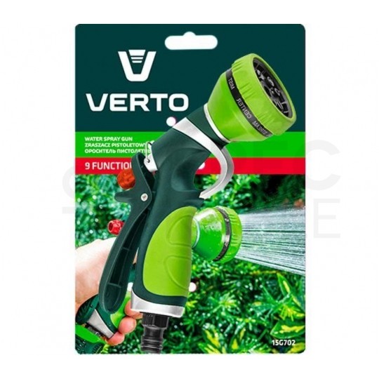 Zraszacz pistoletowy ogrodowy regulowany (9-funkcyjny) do węża 1/2" - 3/4" VERTO 15G702