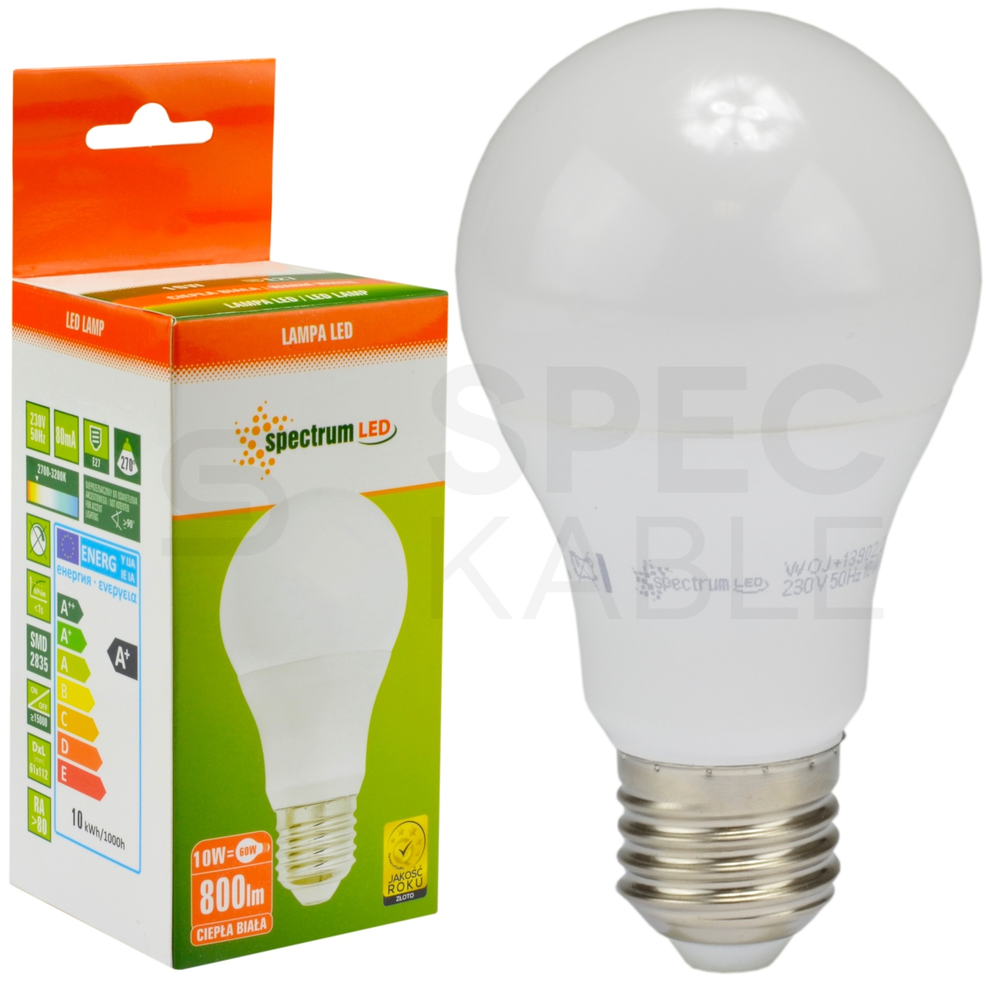 LED E27 230V GLS 800lm ciepła Sklep Speckable.pl