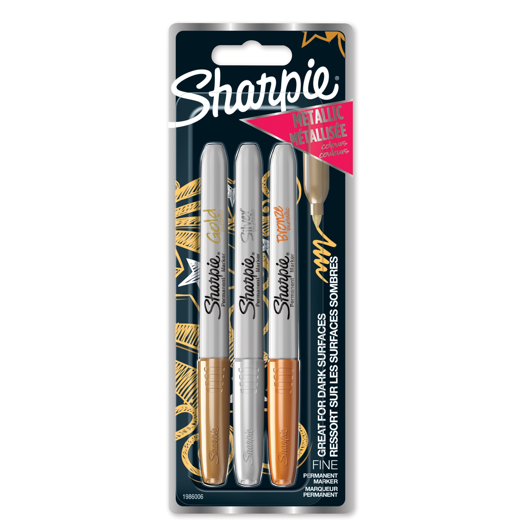 Sharpie 1986006 Blister Pack 3 Assorted Metallic Colors