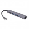 Adapter 5w1 Hub USB 3.1 typ-C -> HDMI 4K@30 + 3x USB 3.0 A + Gigabit Ethernet RJ45 [8p8c]