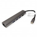 Adapter 5w1 Hub USB 3.1 typ-C -> HDMI 4K@30 + 3x USB 3.0 A + Gigabit Ethernet RJ45 [8p8c]