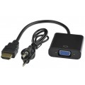 Adapter HDMI -> SVGA (D-Sub 15-pin) + Audio (mini Jack 3,5mm) (wtyk / 2x gniazdo) czarny