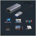 Adapter sieciowy USB 3.0 A / Gigabit Ethernet RJ45 [8p8c] (wtyk / gniazdo) srebrny 12cm