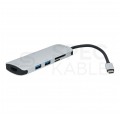 Adapter USB C (m)-> HDMI(ż) 4K + 2x USB A(ż) 3.0 + USB C (ż) + czytnik kart SD/TF i Micro SD 15cm AUDA