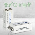 Akumulator Li-Ion 6F22 9V 550mAh (Ready 2 Use) z wbudowany gniazdem micro-USB everActive Professional Lithium BLISTER 1szt.