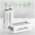 Akumulator Li-Ion 6F22 9V 550mAh (Ready 2 Use) z wbudowany gniazdem micro-USB everActive Professional Lithium BLISTER 1szt.