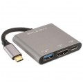 AUDA CableTime Adapter 3w1 Hub USB 3.1 typ-C -> HDMI 4K@30 + USB 3.0 A + USB 3.1 typ-C (20V/3A) szary 15cm