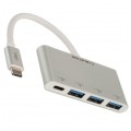 AUDA CableTime Adapter 4w1 Hub USB 3.1 typ-C -> 3x USB 3.0 A + USB 3.1 typ-C (20V/3A) srebrny 15cm