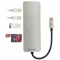 AUDA CableTime Adapter 5w1 Hub USB 3.1 typ-C -> 3x USB 3.0 A + czytnik kart SD / MicroSD srebrny 15cm