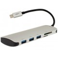 AUDA CableTime Adapter 5w1 Hub USB 3.1 typ-C -> 3x USB 3.0 A + czytnik kart SD / MicroSD srebrny 15cm