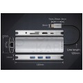 AUDA CableTime Adapter 9w1 Hub USB 3.1 typ-C -> HDMI 4K@30 + 3x USB 3.0 A + USB 3.1 typ-C (20V/3A) + mini Jack 3,5mm + czytnik kart SD / MicroSD + Gigabit Ethernet RJ45 [8p8c] srebrny 15cm