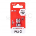 Bity udarowe do wkrętarki PH2 25mm 1/4" HEX Shockwave MILWAUKEE 2szt