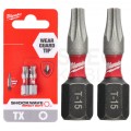 Bity udarowe do wkrętarki TORX TX15 25mm 1/4" HEX Shockwave MILWAUKEE 2szt