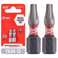 Bity udarowe do wkrętarki TORX TX20 25mm 1/4" HEX Shockwave MILWAUKEE 2szt