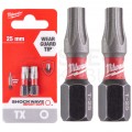 Bity udarowe do wkrętarki TORX TX25 25mm 1/4" HEX Shockwave MILWAUKEE 2szt