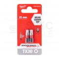 Bity udarowe do wkrętarki TORX TX30 25mm 1/4" HEX Shockwave MILWAUKEE 2szt