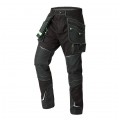 Długie spodnie monterskie, robocze wzmocniane na kolanach czarne z neonowo-zielonymi przeszyciami PREMIUM PRO rozmiar L/52 NEO 81-234-L
