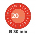 Etykiety tabliczki inspekcyjne 20__ rok okrągłe śred. 30,0mm czerwone winylowe do ręcznego opisu (80 etykiet na 10 arkuszach) AVERY Zweckform 7901