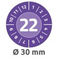Etykiety tabliczki inspekcyjne 2022 rok okrągłe śred. 30,0mm fioletowe poliestrowe do ręcznego oznaczenia (80 etykiet na 10 arkuszach NoPeel) AVERY Zweckform 6946-2022