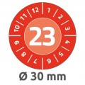Etykiety tabliczki inspekcyjne 2023 rok okrągłe śred. 30,0mm czerwone poliestrowe do ręcznego oznaczenia (80 etykiet na 10 arkuszach NoPeel) AVERY Zweckform 6946-2023