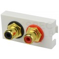 Gniazdo 2x RCA gold lutowane moduł 1M 22,5x45 biały Mediabox