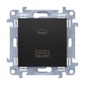 Gniazdo ładowania USB podwójne SIMON 10 czarne matowe USB A + USB C (Quick Charge 30W) Kontakt Simon CEC2CAQ.01/49