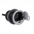 Gniazdo meblowe chowane w blat SINGLE BOX okrągłe aluminiowe pojedyncze 1x [2P+Z] 16A + gniazdo ładowania 1x USB A (5V / 2,4A) z przewodem 1,8m