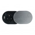 Gniazdo meblowe chowane w blat SLIDE BOX okrągłe aluminiowe pojedyncze 1x [2P+Z] Schuko 16A + gniazdo ładowania 1x USB A 1x USB C (5V / 3,4A) z przewodem 1,9m