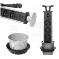 Gniazdo meblowe chowane w blat Virone okrągłe INOX potrójne 3x [2P+Z] 16A + gniazdo ładowania 2x USB-A (5V / 2,1A) z przewodem 1,8m VIRONE