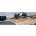Gniazdo meblowe narożne CORNER BOX czarne podwójne 2x [2P+Z] Schuko 16A + gniazdo ładowania USB A + USB C (5V / 2,1A) z przewodem 1,8m