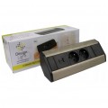 Gniazdo meblowe narożne CORNER BOX srebrno-czarne podwójne 2x [2P+Z] 16A + gniazdo ładowania USB A + USB C (5V / 2,1A) z przewodem 1,8m