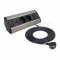 Gniazdo meblowe narożne CORNER BOX srebrno-czarne podwójne 2x [2P+Z] 16A + gniazdo ładowania USB A + USB C (5V / 2,1A) z przewodem 1,8m
