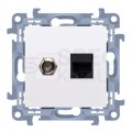 Gniazdo multimedialne SIMON 10 antenowy SAT typ F + komputerowe LAN RJ45 kat.5e białe Kontakt Simon CASFRJ455.01/1