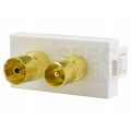 Gniazdo RTV IEC męskie + żeńskie gold moduł 1M 22,5x45 biały Mediabox