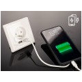 Gniazdo zasilające podtynkowe pojedyncze [2P+Z] 16A + gniazdo ładowania 2x USB (5V / 2,1A) białe KOMPLETNE Lanberg