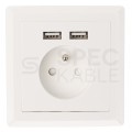 Gniazdo zasilające podtynkowe pojedyncze [2P+Z] 16A + gniazdo ładowania 2x USB (5V / 2,1A) białe KOMPLETNE Lanberg