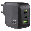 Green Cell Ładowarka sieciowa 3x USB [2x USB-C Power Delivery 65W (20V / 3,25A) + 1x Quick Charge 18W (20V / 1,8A)] 65W czarna