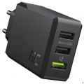 Green Cell Ładowarka sieciowa 3x USB A [1x Ultra Charge 18W (12V / 1,5A) + 2x Smart Charge 12W (5V / 2,4A)] 30W czarna