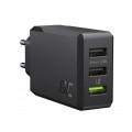 Green Cell Ładowarka sieciowa 3x USB A [1x Ultra Charge 18W (12V / 1,5A) + 2x Smart Charge 12W (5V / 2,4A)] 30W czarna