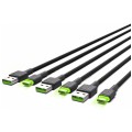 GREEN CELL Zestaw 3x RAY LED z zielonym podświetleniem Kabel USB 2.0 typ-A / USB typ-C (wtyk / wtyk) Quick Charge 3.0 czarny 0,3m, 1,2m, 2m