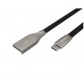 Kabel USB 2.0 A / USB typ-C (wtyk / wtyk) płaski czarny 1m