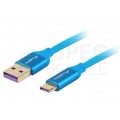 Kabel USB 2.0 typ-C / A (wtyk / wtyk) Super Charge 5A niebieski 1m LANBERG