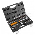 Klucz dynamometryczny dwukierunkowy 1/4" 5-25Nm 240mm w zestawie z 20 nasadkami w walizce NEO 08-821