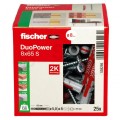 Kołki rozporowe uniwersalne DuoPower 8x65mm S 2-składnikowe z wkrętem PZ 5x80mm z łbem stożkowem do wszystkich typów podłoża FISCHER 25szt