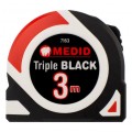 Miara zwijana 2-stronna metrówka 3m / 16mm wzmocniona taśma (UPS + nylon) czarno-biała MEDID Triple Black