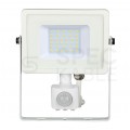 Naświetlacz, projektor LED SMD 30W 2400lm 3000K IP65 biały z czujnikiem ruchu, barwa WW biała ciepła V-TAC SAMSUNG VT-30-S-W 5 LAT GWARANCJI