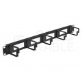 Organizator kabli RACK 19" 1U metalowy czarny z 5 uchwytami i przepustami